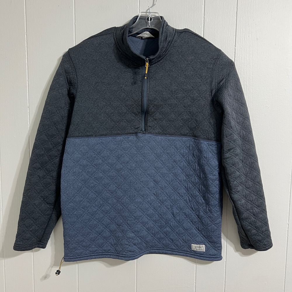 Eddie Bauer‎ Mens Quarter Zip Pullover Top Quilted Gray Blue Large Tall TL
